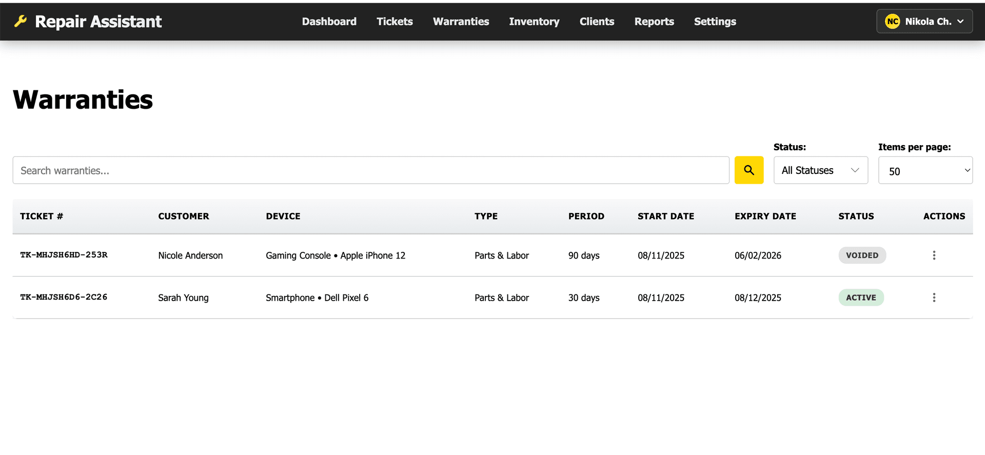 Warranties - Manage warranty periods and claims
